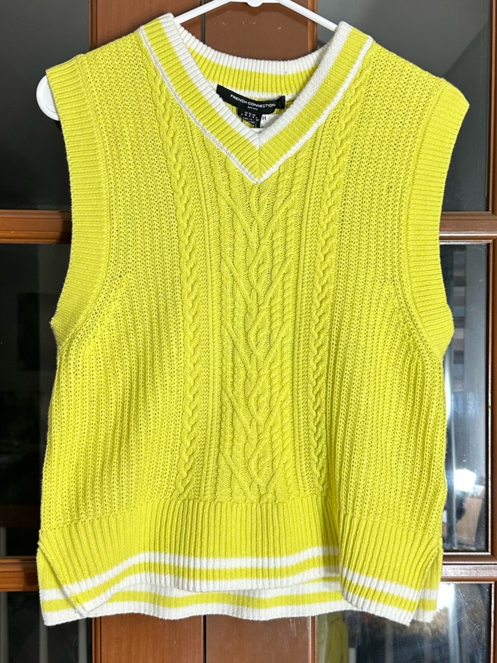French Connection MOZART CABLE SWEATER VEST IN YELLOW